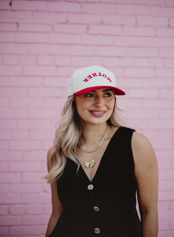 KATYDID Mother Upside-Down Embroidered Trucker Hat for Women - Vintage Two-Tone Snapback Baseball Cap - Trendy, Western Style Mom Hat for Women - USA Made (Red/Tan) - Image 3
